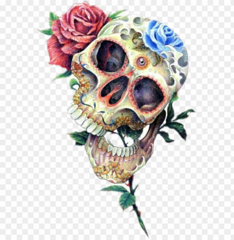 report abuse - sugar skull and flower drawings PNG photo without watermark
