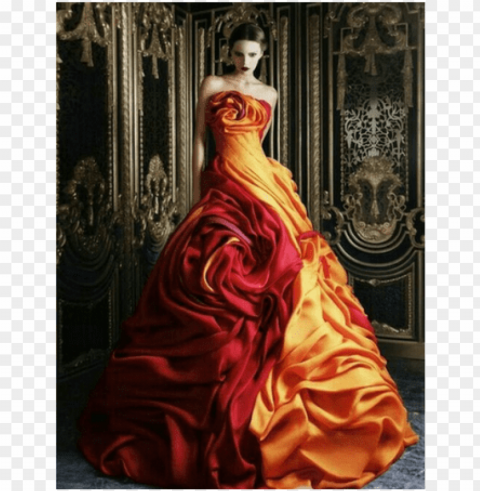 robe dior - red and yellow wedding dress PNG cutout