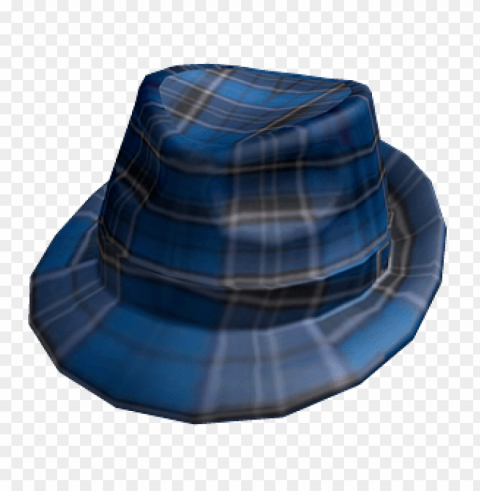 roblox blue plaid fedora hat Transparent Background PNG Object Isolation