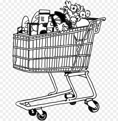 rocery cart coloring page 5 by john - full shopping trolley drawi Transparent background PNG stock