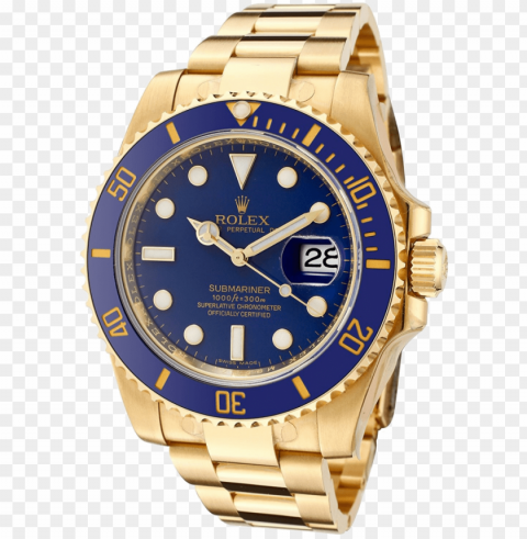 rolex transparent image - rolex submariner blue 18k gold PNG Isolated Illustration with Clear Background