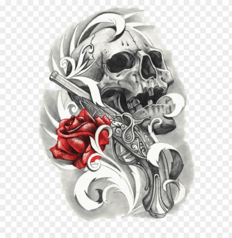 rose and skull tattoo PNG images for websites