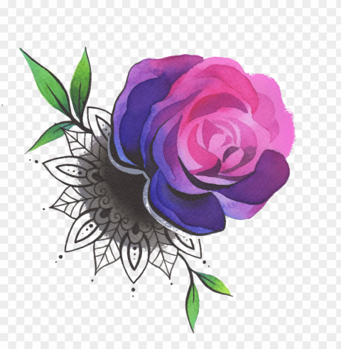 rose with mandala - rose tattoo color Isolated Icon in Transparent PNG Format