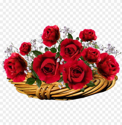 roses red flowers romantic valentine basket - valentine red roses transparent PNG Isolated Illustration with Clarity