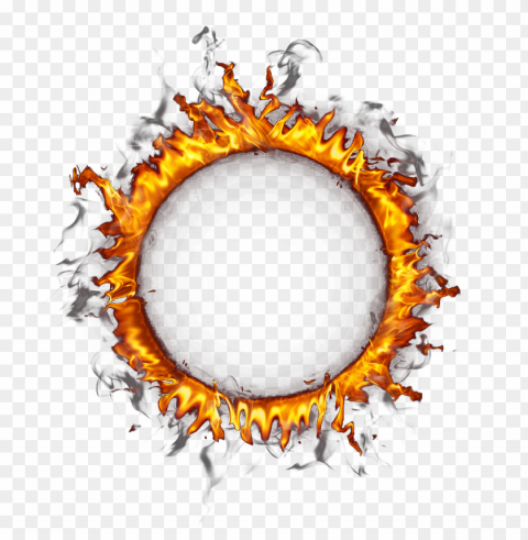 round outline frame border fire flame with smoke High-resolution PNG