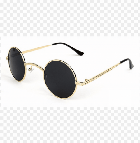 round sunglasses gold frame black lenses PNG Image with Clear Isolation