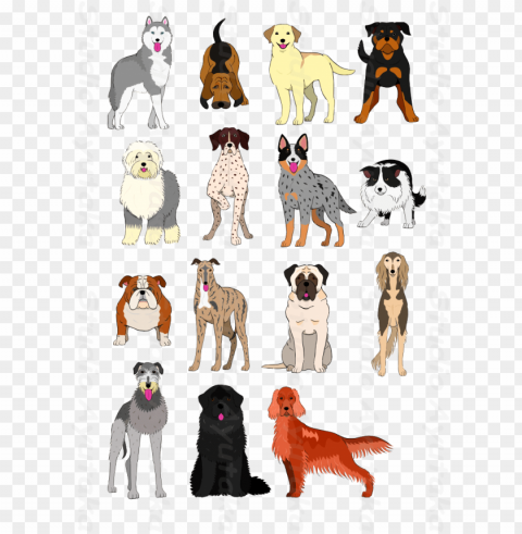 roup of large and middle dogs breeds hand drawn - dogs clip art grou PNG Illustration Isolated on Transparent Backdrop