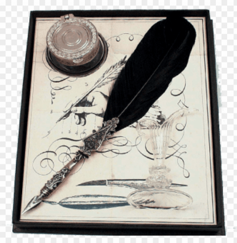 rubinato 7342 feather pen rest and inkwell set PNG Graphic Isolated with Clear Background