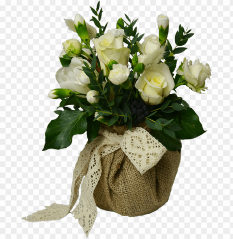 rustic flower shop studio flores - white roses in vase Transparent PNG Artwork with Isolated Subject