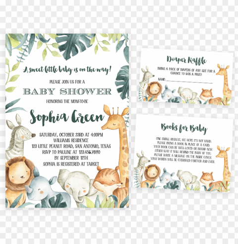 safari animals baby shower invitation pack - paper PNG free transparent