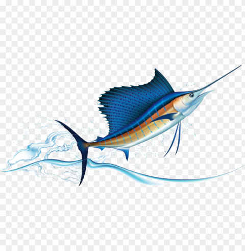sailfish jumping out of water realistic vector illustration - sail fish Isolated Graphic Element in Transparent PNG