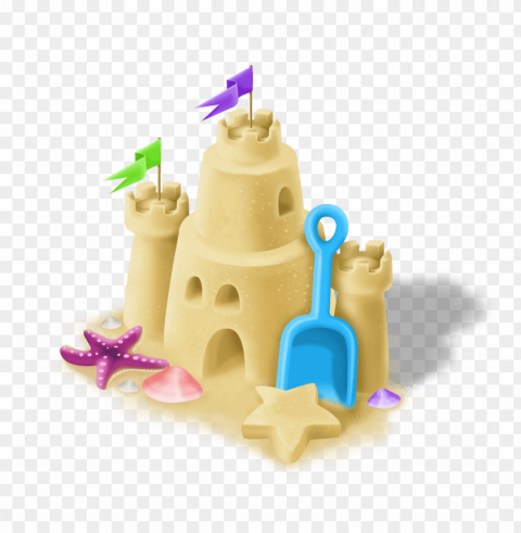 sand castle with blue spade PNG graphics with transparent backdrop