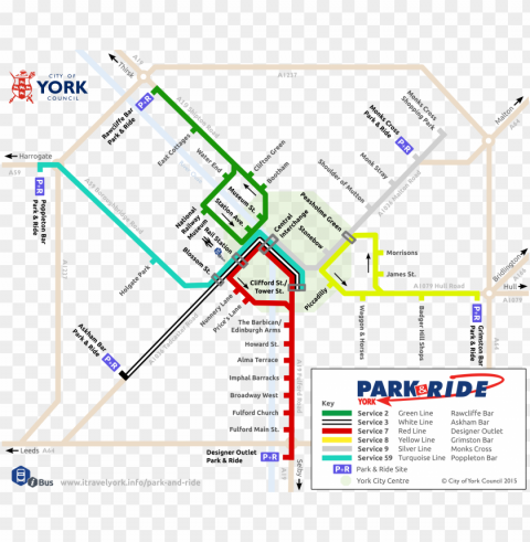 schematic map of york park & ride routes - york park and ride ma PNG isolated