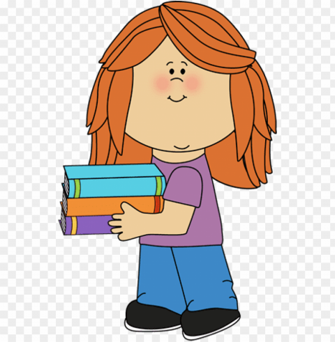 school girl cliparts - girl carrying books clipart Transparent PNG Illustration with Isolation