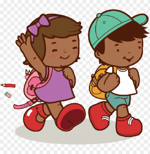 school kids walking Isolated Artwork on HighQuality Transparent PNG