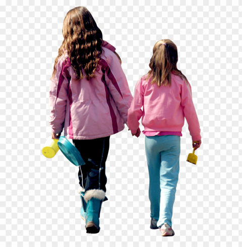 School Kids Walking Isolated Artwork With Clear Background In PNG