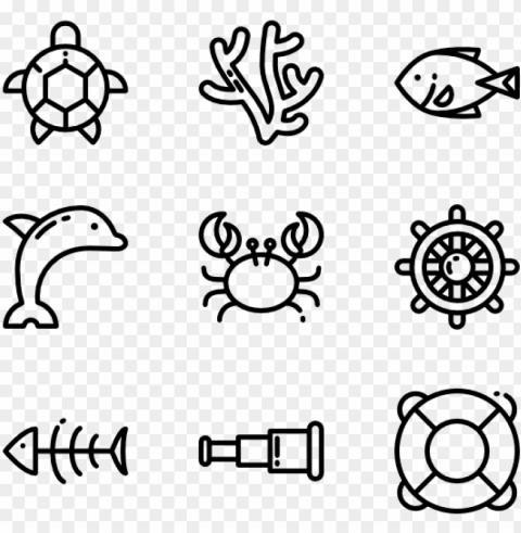 sea life 50 icons - aquarium icons PNG files with no background bundle