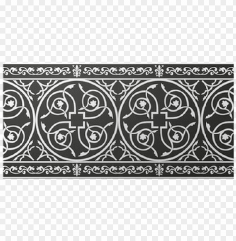 seamless gothic floral vector border with fleur de - medieval floral border black and white Transparent PNG graphics assortment