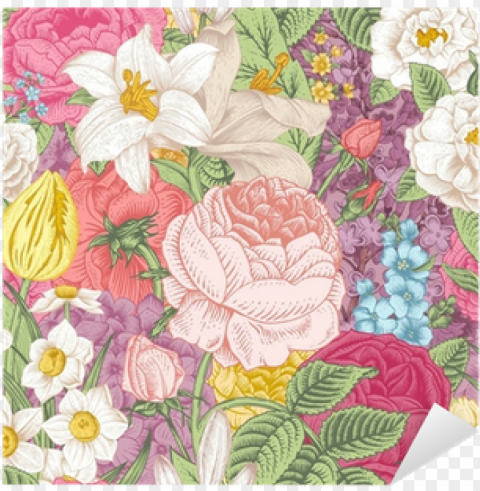 seamless vector vintage pattern with garden colorful - elegant vintage floral Isolated Artwork on Transparent Background