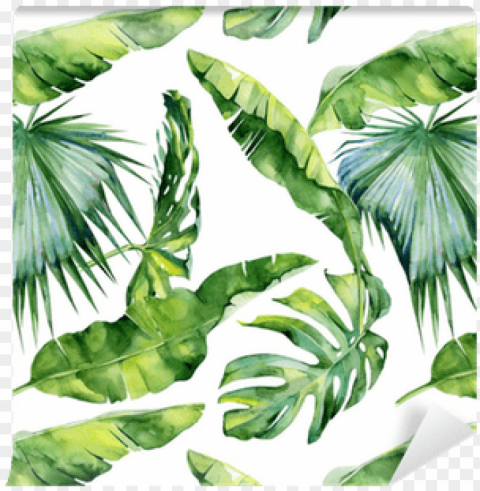 seamless watercolor illustration of tropical leaves - graphite pickleball paddle leaf PNG art