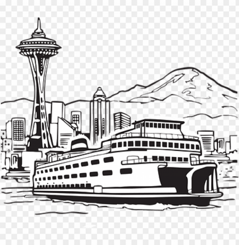 seattle space needle seattle skyline ferry - ferry clipart Transparent PNG image
