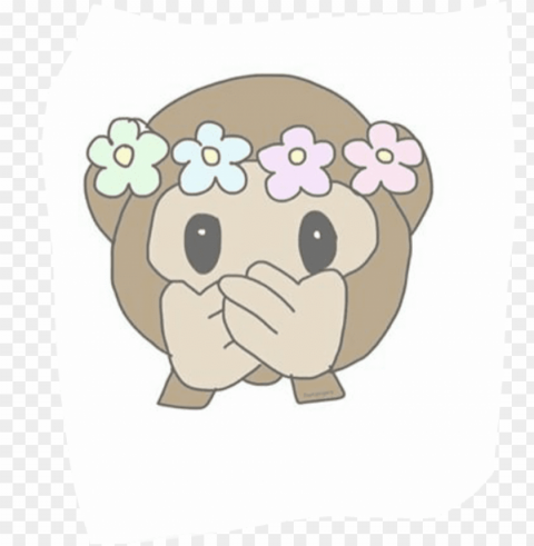 secret emoji funny monkey flowercrown - monkey emoji drawi Isolated Graphic on Clear PNG
