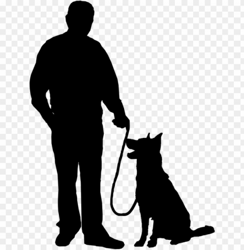 security dogs should your business security guard have - man with dog silhouette Isolated Artwork in Transparent PNG Format