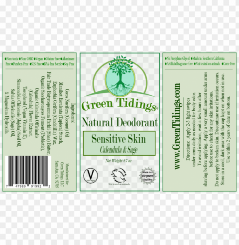Sensitive Skin Natural Deodorant Calendula  Sage - Green Tidings Natural Deodorant Extra Strength All Transparent PNG Object With Isolation
