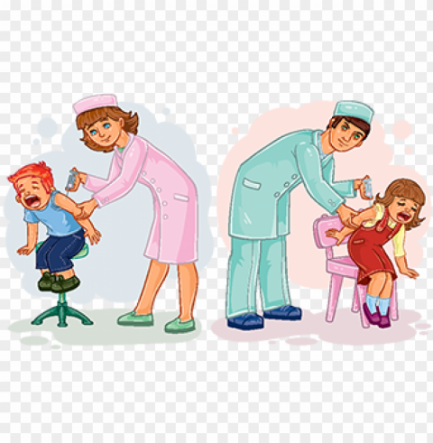 set illustrations of little children vaccinations - dibujos de vacunas animadas PNG images for banners