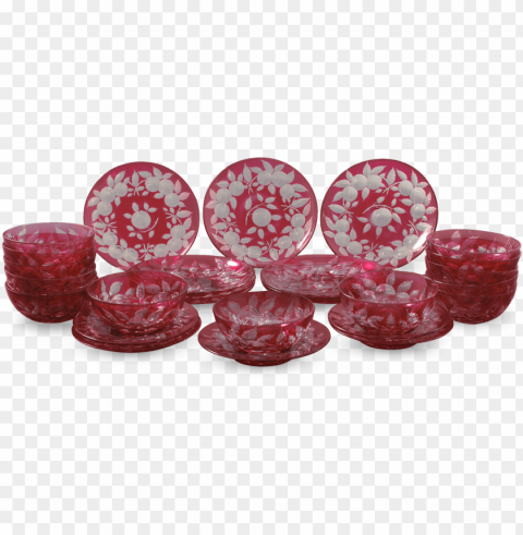 Set Of Cranberry Glass Bowls  Saucers - Candle Transparent PNG Images Collection