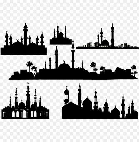 set of islamic mosque masjid black silhouette HighQuality Transparent PNG Element