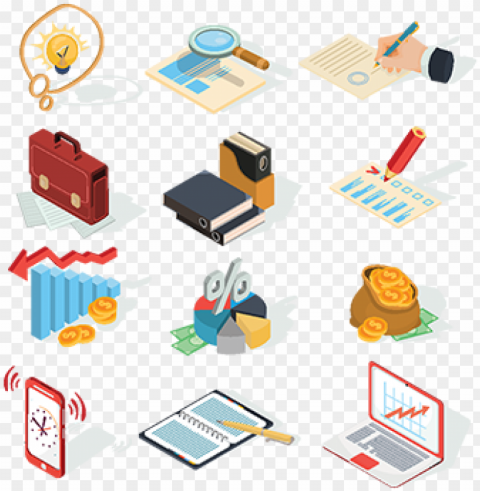 set of vector isometric business icons - ico Isolated Element in Transparent PNG