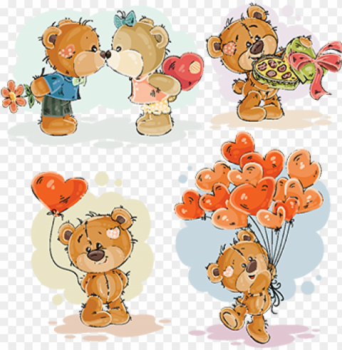 set vector clip art illustrations of enamored teddy - teddy bear holding balloons Free PNG images with transparency collection