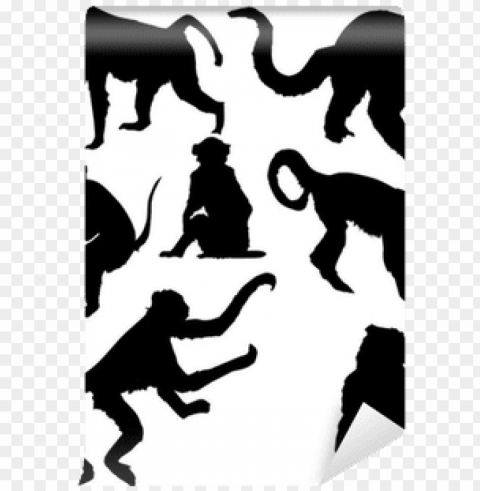 seven monkey silhouettes wall mural pixers - silhouette Isolated Item on Clear Transparent PNG