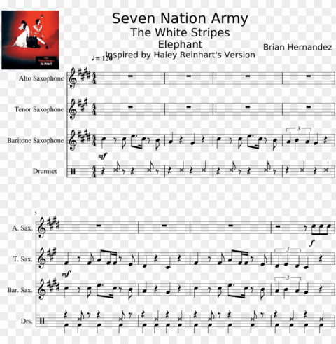 seven nation army the white stripes elephant inspired - alto sax seven nation army saxophone Transparent background PNG stockpile assortment