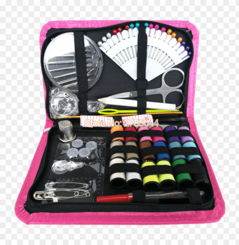 sewing kit in pink holder PNG Image with Transparent Isolated Design