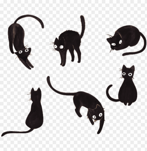 shadow cats watercolor - black cat drawing cute PNG files with clear background variety