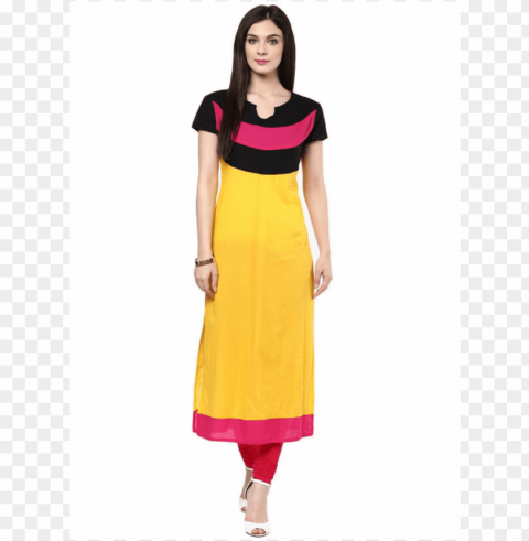 shop designer yellow with pink black cotton kurti - kurtis Transparent PNG images for digital art