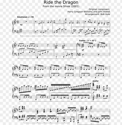 shrek 2001 ost 'ride the dragon' sheet music for piano - piano Clear background PNG graphics PNG transparent with Clear Background ID 8b99a6a2