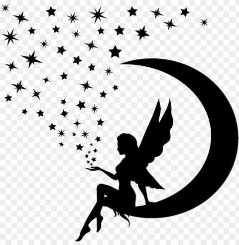 silhouette moon angel holding stars transparent - moon and star PNG with clear transparency