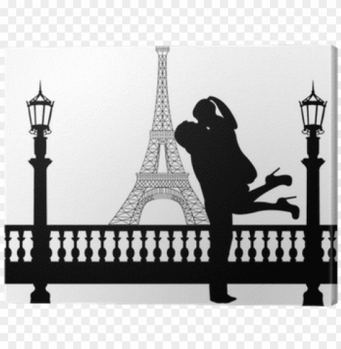 silhouette of couple kissing in paris Isolated Element on Transparent PNG