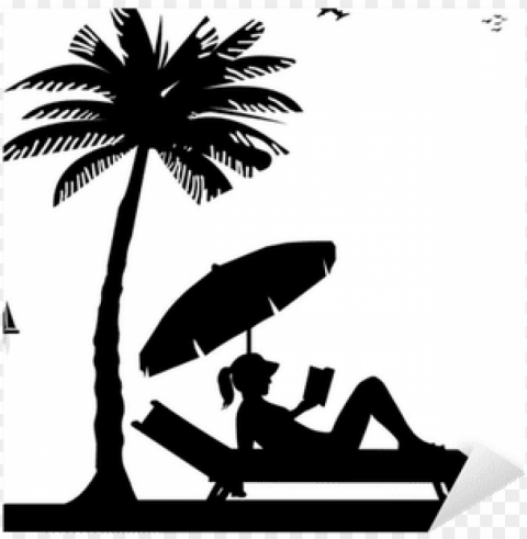 silhouette of girl reading a book on the beach next - beach silhouette PNG no background free