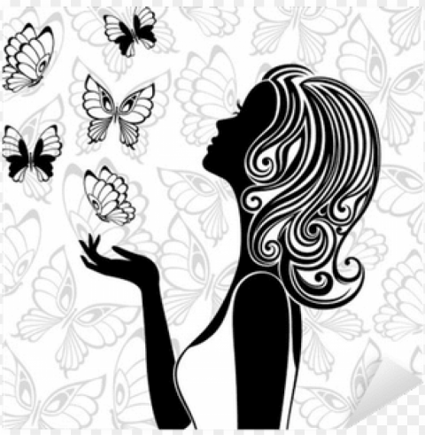 silhouette of young woman with flying butterflies sticker - overstockcom woman with autumn leaves beauty salo PNG images with clear alpha channel broad assortment