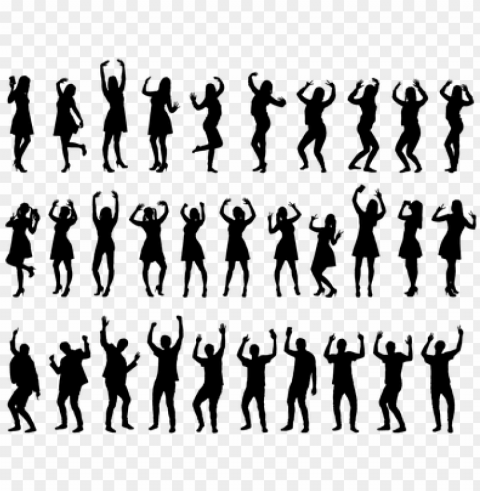silhouette party people dancing men women - people silhouettes Isolated Artwork on Clear Background PNG