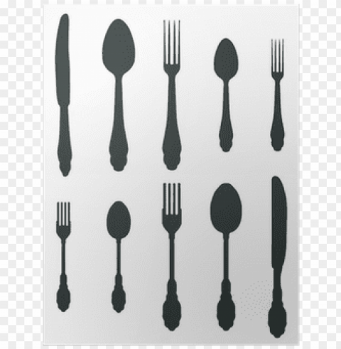 silhouettes of spoon fork and knife-vector poster - fork Isolated Icon on Transparent PNG