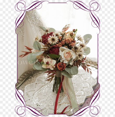 silk artificial autumn fall wedding bridal bouquet - cake decorations with wattles PNG images with transparent space