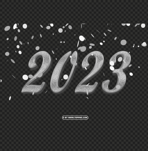 silver 2023 number with falling confetti HighResolution PNG Isolated Artwork