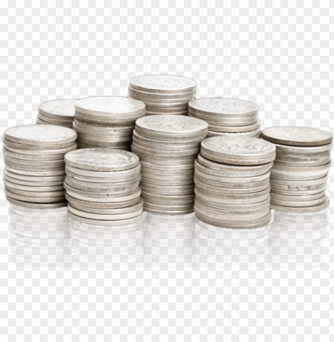 silver coins - silver coins stacks Transparent Background Isolation in PNG Format