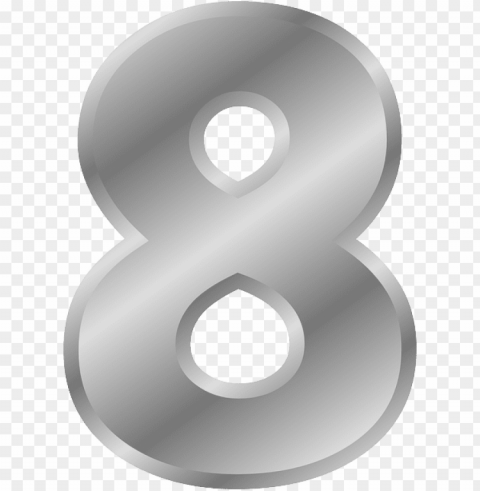 Silver Number 8 Transparent Background Isolated PNG Design Element