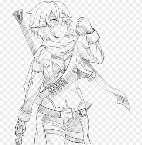 sinon gun gale by pikarty10 - line art Transparent Background Isolation in PNG Format